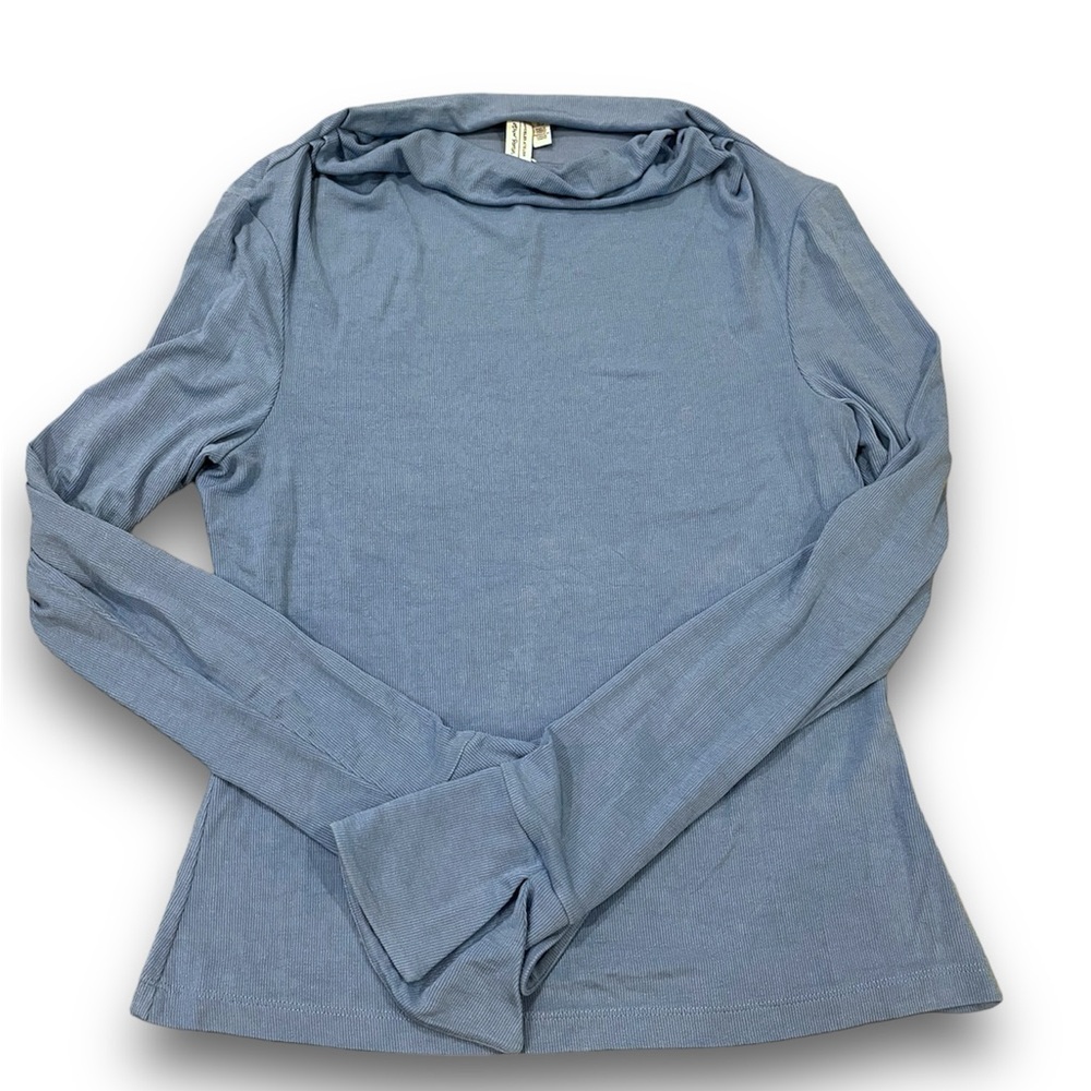 & Other Stories Boat Neckline Blue Long Sleeve Shirt Bell Sleeve Shirt Medium